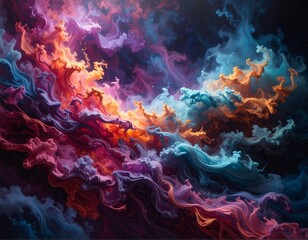 Colored smoke clouds flowing dark abstract background
