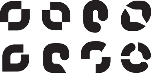 Abstract black and white logo shape variations