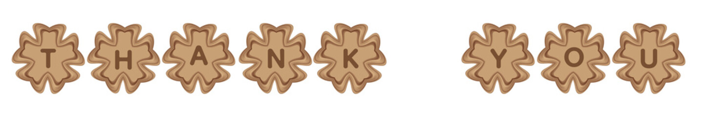 “Thank You” text in coffee brown biscuit cookie style featuring cute baked cookie letters and warm chocolate tones. Perfect for greeting cards, packaging, branding, café messages, social media posts