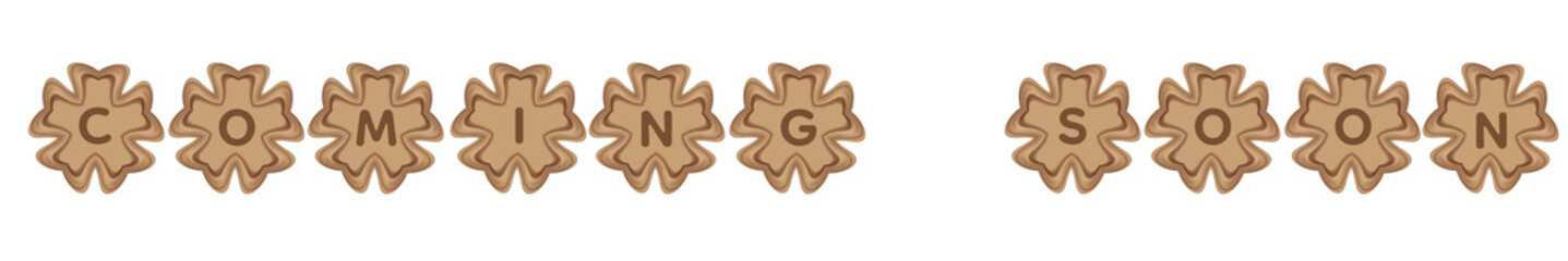 Coffee brown biscuit cookie style “Coming Soon” text with playful baked cookie typography. Ideal for product launches, café promotions, bakery announcements, posters, social media marketing