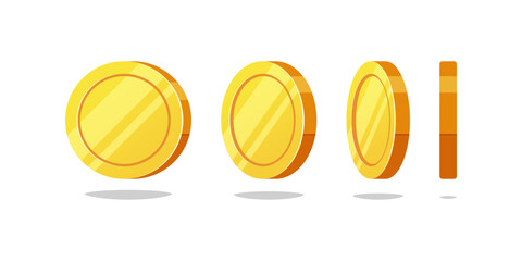 Golden coins from different angles vector isolated on white background.