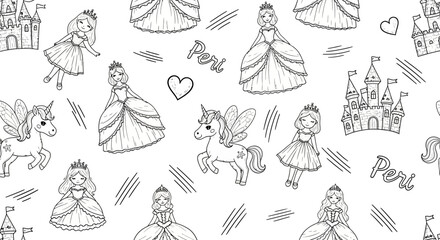Enchanting Princess and Unicorn Pattern - A Whimsical Fantasy World. © Alhakbin