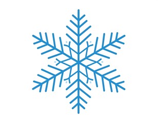 A simple graphic of a six-pointed snowflake with blue lines on a clean white background
