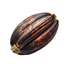 Close-up of a whole cocoa pod highlighting its unique texture. or transparent background