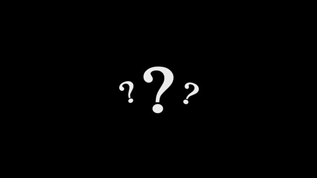Animated white question mark icon on black screen background. question mark floating, Question mark sign,moving question marks questioning for motion graphic effects. question mark confused dizzy