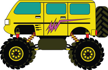 Big and fat tire vehicle monster truck off road racing pickup minibus van military old classic car © Tjen Khong Wie