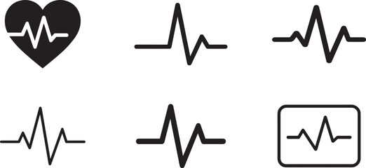  Heart rate pulse graph and heartbeat icon set. Vector EPS for health and medical design. 