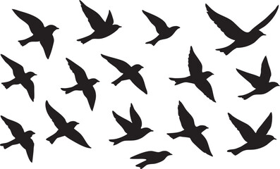 Obraz premium Flowing Birds in Flight Black Vector Silhouette with Elegant Abstract Motion