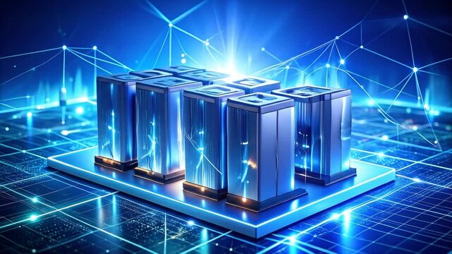 Server towers and digital network connections.