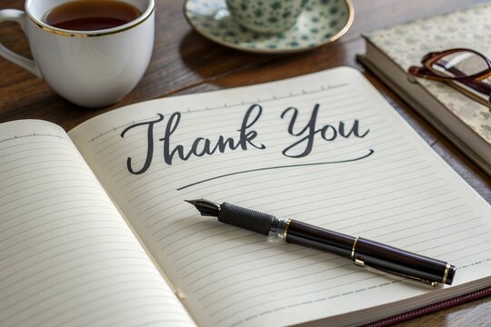 Thank You note written in a journal with a fountain pen and tea