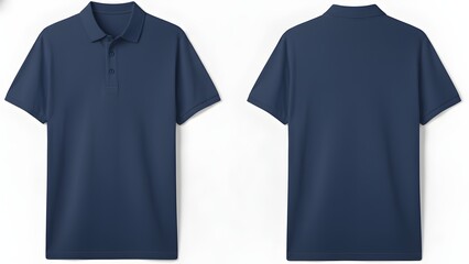 Navy Blue Polo Shirt Mockup - Front and Back Blank Collared T-Shirt