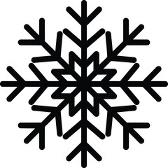 Black snowflake icon vector illustration isolated on white background for winter seasonal holidays Christmas decoration and various creative graphic design projects.