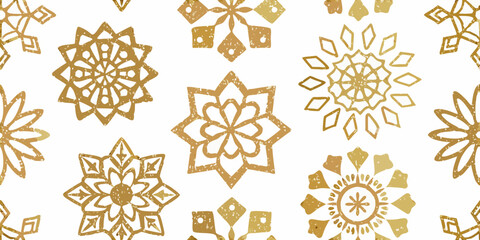 Golden floral and star shapes create a seamless repeating pattern background