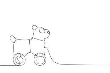 Fototapeta premium Adorable continuous line drawing of a panda toy on wheels, capturing innocence and play. Nature concept with World Wildlife Day theme in minimalist modern design.