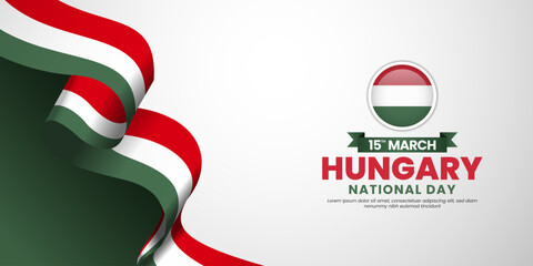 Hungarian waving ribbon flag for Hungary national day banner design