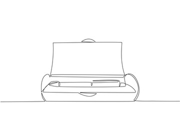 One line drawing depicts a ballpoint pen placed neatly inside an elegant presentation box, representing professional writing tools and the business concept of National Ballpoint Pen Day.