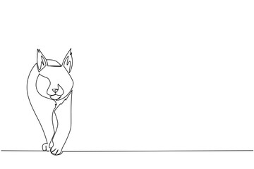 Fototapeta premium Continuous line drawing of a lynx walking with alert posture, showcasing its distinctive tufts and wild elegance for International Lynx Day, symbolizing animal awareness and wildlife conservation