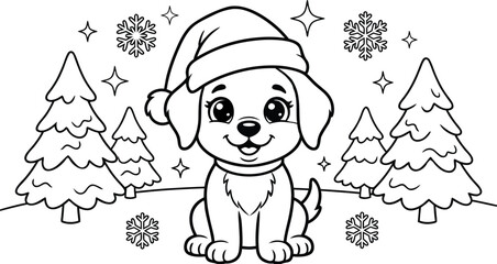 Cute Christmas Puppy Coloring Page Free Printable for Kids