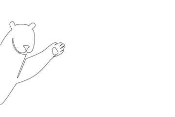 Continuous line drawing of a polar bear waving hand warmly, created in a simple vector sketch style. Perfect for Say Hi Day, this nature concept design highlights wildlife greeting joy.