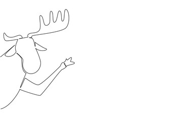 Fototapeta premium Single line drawing shows a moose waving behind leg a wall, designed as a creative nature concept for International Wildlife Day, symbolizing wilderness and animal beauty in art style.