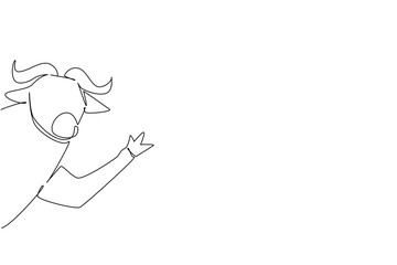 Fototapeta premium One line drawing artwork portrays a buffalo waving leg behind a wall, as a symbolic design concept for International Buffalo Day, reflecting wildlife appreciation and creative minimalist art.