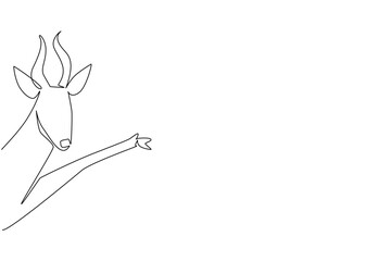 Fototapeta premium Continuous line drawing showcases an antelope waving leg behind the wall, symbolizing wildlife elegance. A conceptual design celebrating World Antelope Day under the international animal theme.