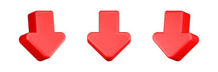 down arrow 3d rendering icon red color