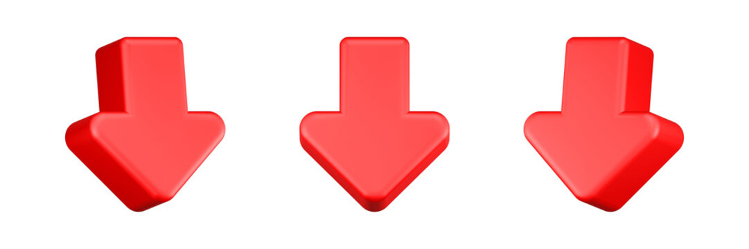 down arrow 3d rendering icon red color