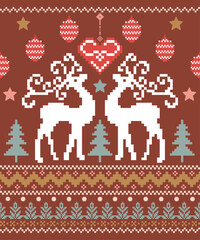 Knitted Christmas pattern seamless fabric Christmas winter. traditional pixel ethnic pattern vector winter style. Designed for background ,wallpaper ,carpet ,clothing ,embroidery