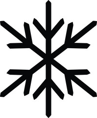 Black snowflake icon vector isolated on white background winter season symbol for Christmas holiday decoration or weather forecast app design and snowy climate element.