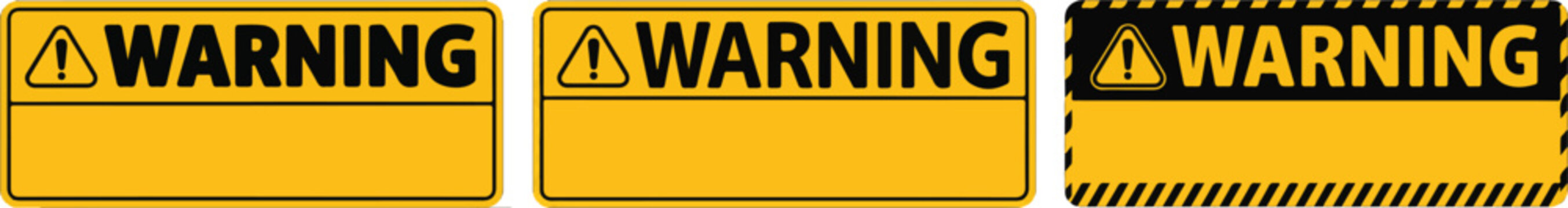 Yellow warning caution sign text space area message box sticker label object goods commodity. Warning attention icon set. Attention caution sign warning symbol icon set danger Exclamation mark signs.