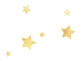 Scattered golden glitter stars on clean white background, minimalist celestial clipart illustration ideal for invitations, kids party decor, nursery prints, scrapbooking and digital designs

