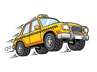 Funny Yellow Taxi Cartoon Illustration with Dynamic Motion Vector Style