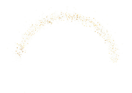 Soft golden glitter arch on white background, delicate shimmer confetti border illustration perfect for invitations, greeting cards, party decor, scrapbooking overlays and digital designs

