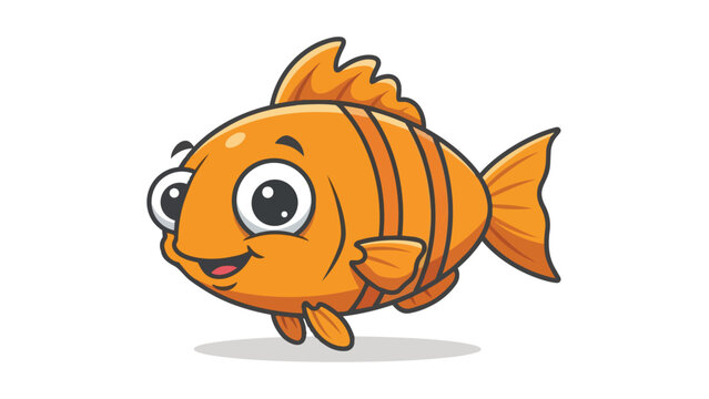 A delightful animated cheerful orange fish with friendly big eyes and expressive stripes, exuding happiness and a playful aquatic charm, perfect for