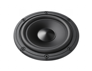 Close-up of a black speaker audio equipment isolated on a transparent background