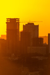 Urban development of Vladivostok at dawn. Bright dawn in Vladivostok.