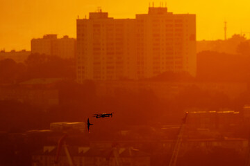 Urban development of Vladivostok at dawn. Bright dawn in Vladivostok.