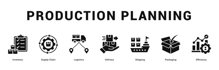 Production Planning Modern and clean web banner illustration featuring thematic icons for visual communication