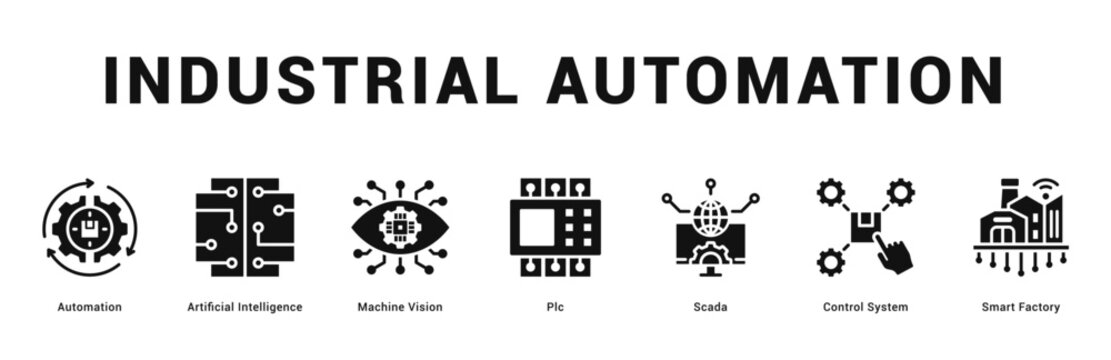 Industrial Automation Modern and clean web banner illustration featuring thematic icons for visual communication