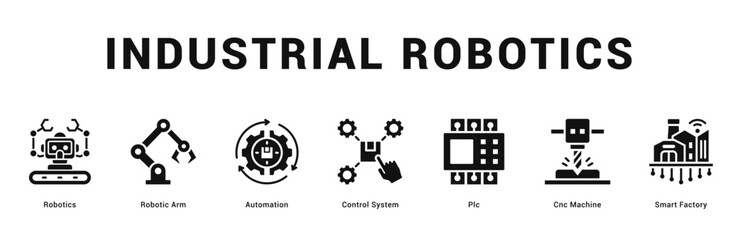 Industrial Robotics Modern and clean web banner illustration featuring thematic icons for visual communication