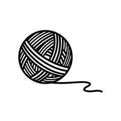 Black Yarn Ball with Thread on White Background