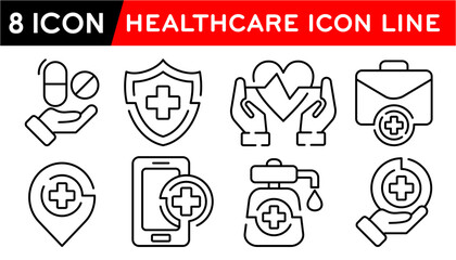 set design icon line healthcare graphic vector