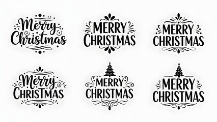 Collection of merry christmas decorative labels and badges with various designs on white background