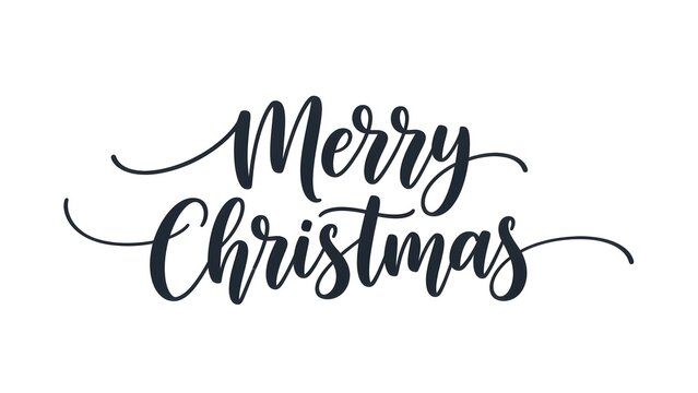 Merry christmas festive holiday greeting in elegant black cursive script isolated on white background