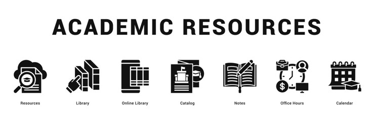 Academic Resources Modern and clean web banner illustration featuring thematic icons for visual communication