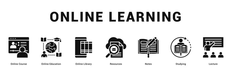 Online Learning Modern and clean web banner illustration featuring thematic icons for visual communication