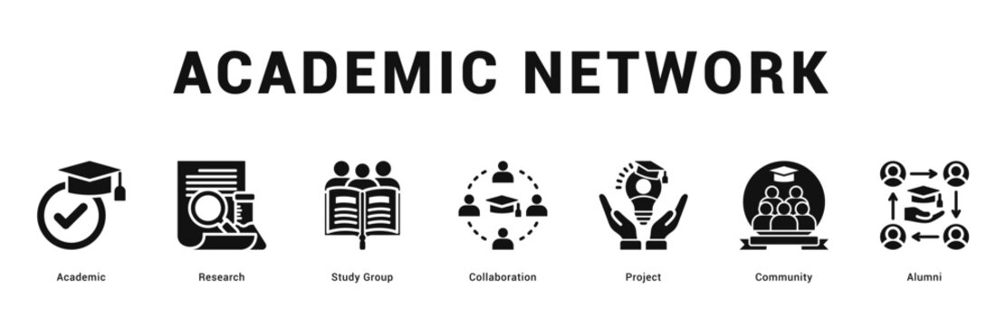 Academic Network Modern and clean web banner illustration featuring thematic icons for visual communication