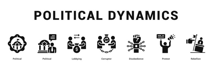 Political Dynamics Modern and clean web banner illustration featuring thematic icons for visual communication