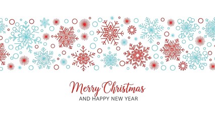 Merry christmas and happy new year festive holiday card with snowflakes on white background
